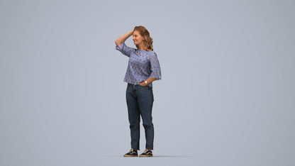 photogrammetry 3D woman casual standing, realistic human model archviz FBX, top-down view render