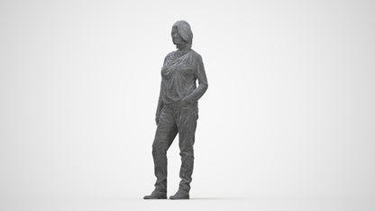 3D people model woman casual standing, scanned human for 3ds Max rendering, wireframe back view