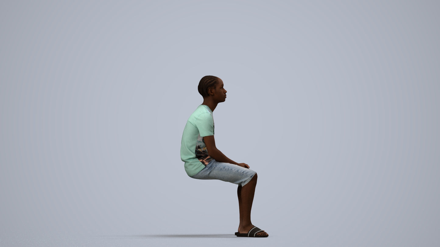 realistic 3D human boy casual kids, archviz people FBX OBJ for Blender, side view render