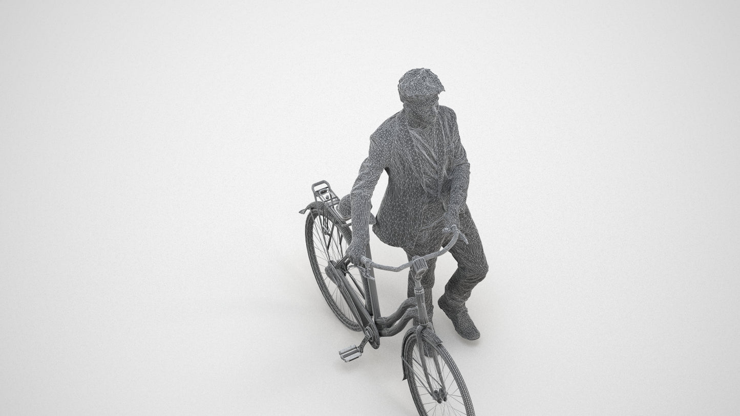 realistic 3D people man casual cycling, render-ready for V-Ray and Corona, FBX OBJ, wireframe three-quarter view