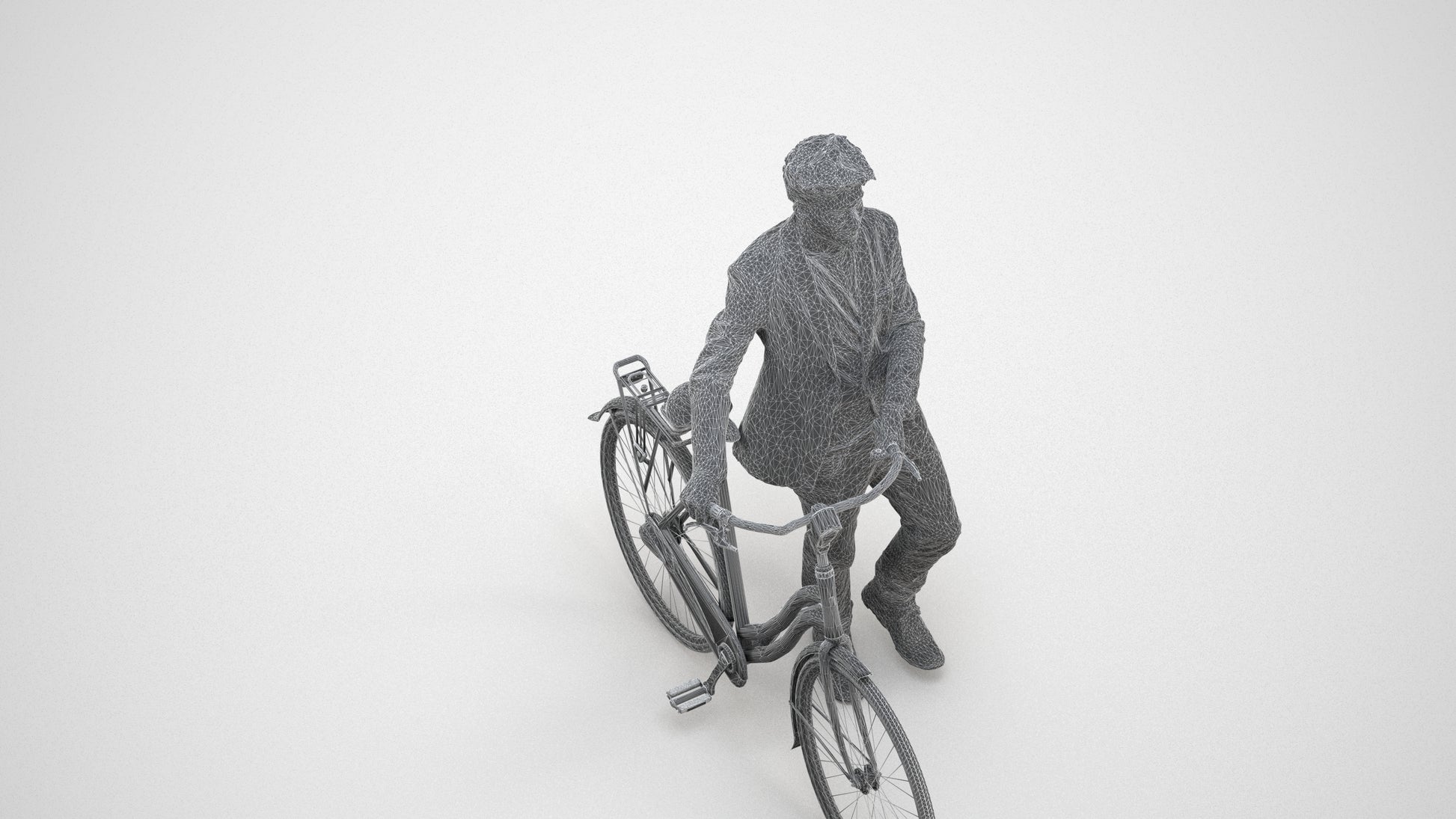 realistic 3D people man casual cycling, render-ready for V-Ray and Corona, FBX OBJ, wireframe three-quarter view