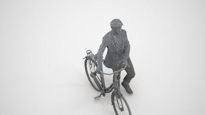 realistic 3D people man casual cycling, render-ready for V-Ray and Corona, FBX OBJ, wireframe three-quarter view