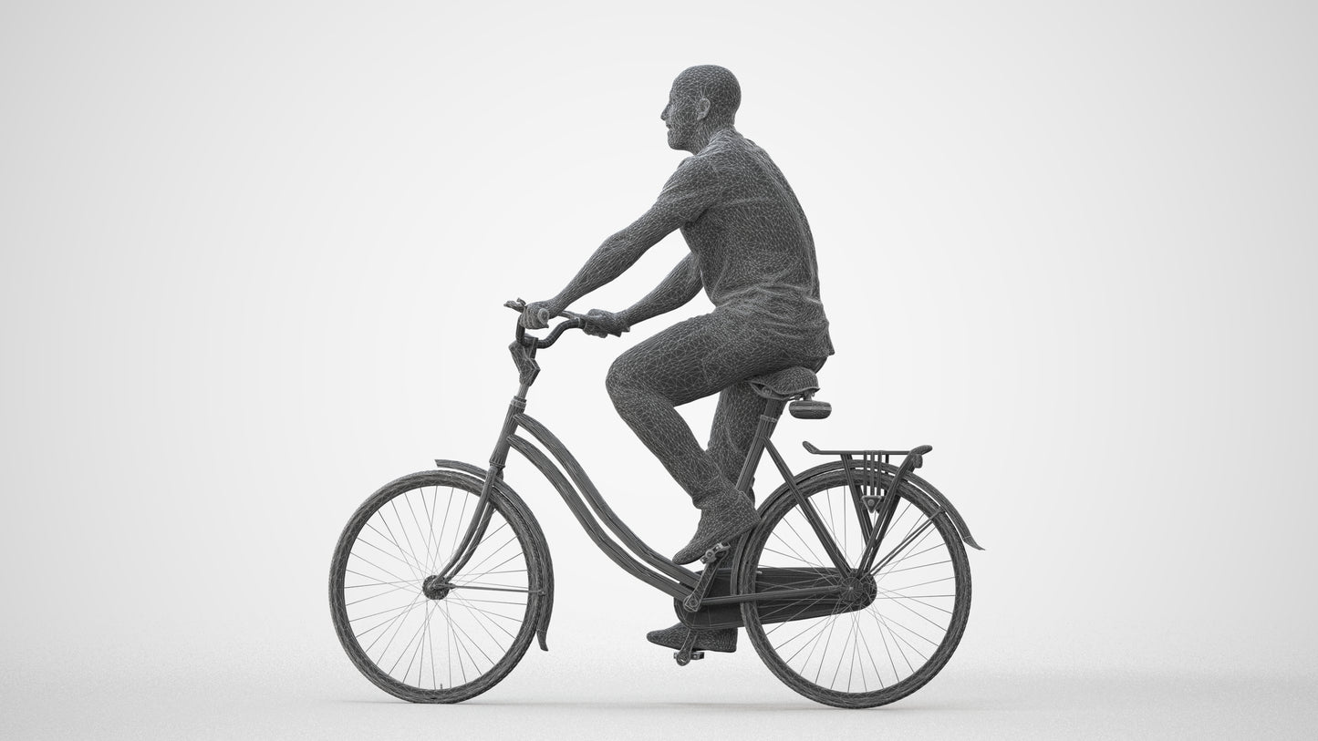 photogrammetry 3D man casual cycling, realistic human model archviz FBX, square thumbnail