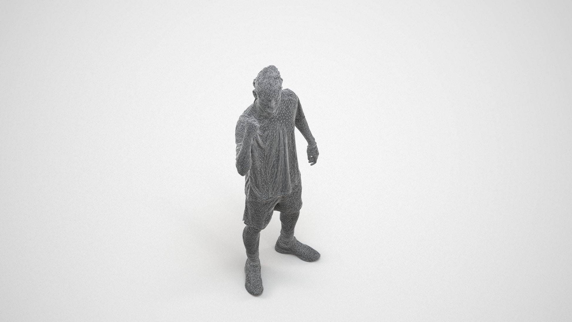 3D people model man sport, scanned human for 3ds Max rendering, wireframe three-quarter view
