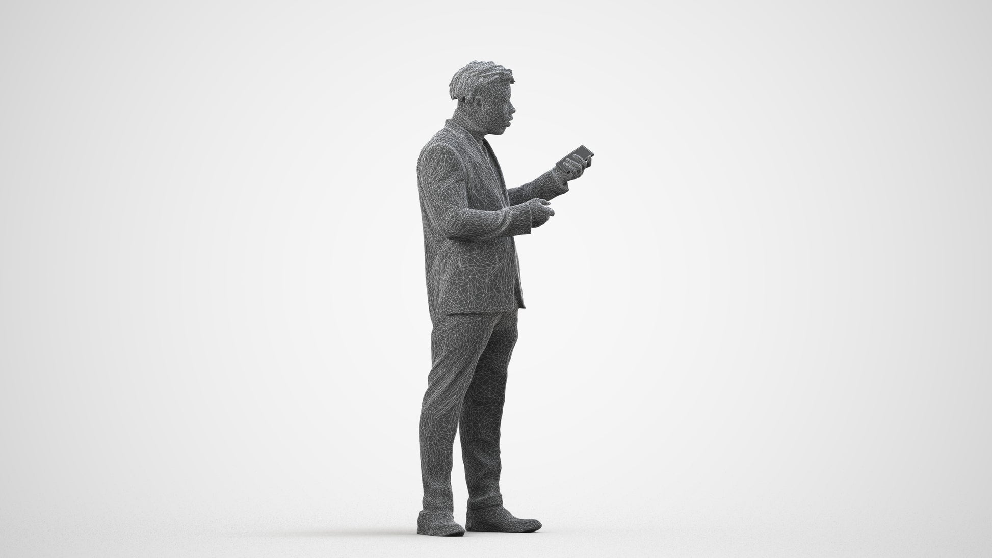 scanned 3D man business, photogrammetry people for Enscape and V-Ray, wireframe side view