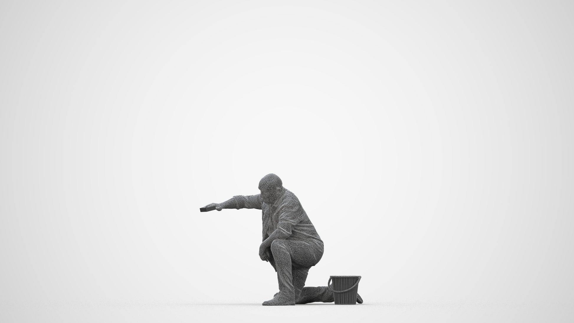 realistic 3D people senior man casual driving, render-ready for V-Ray and Corona, FBX OBJ, wireframe back view