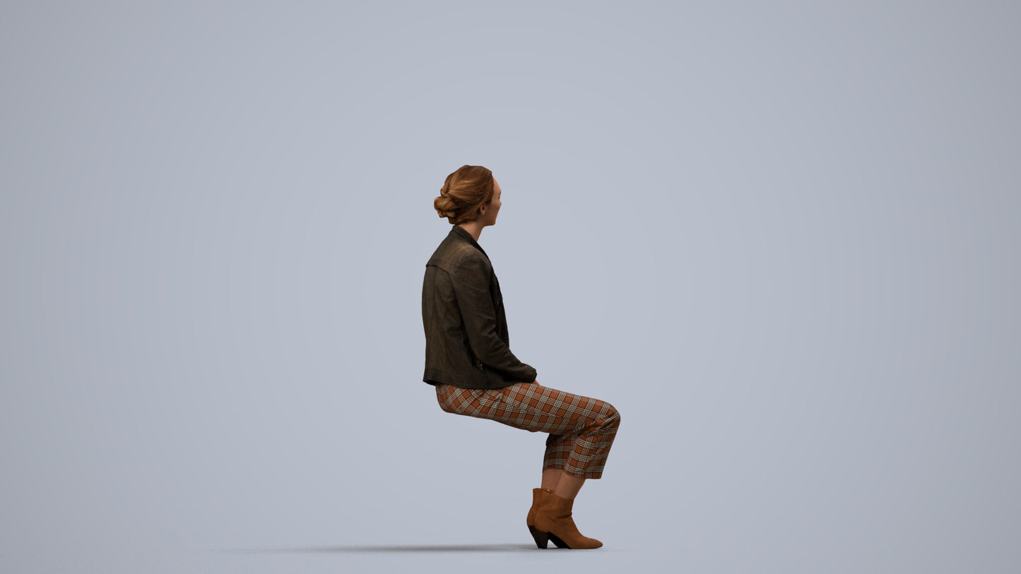 scanned 3D woman casual sitting, photogrammetry people for Enscape and V-Ray, side view render