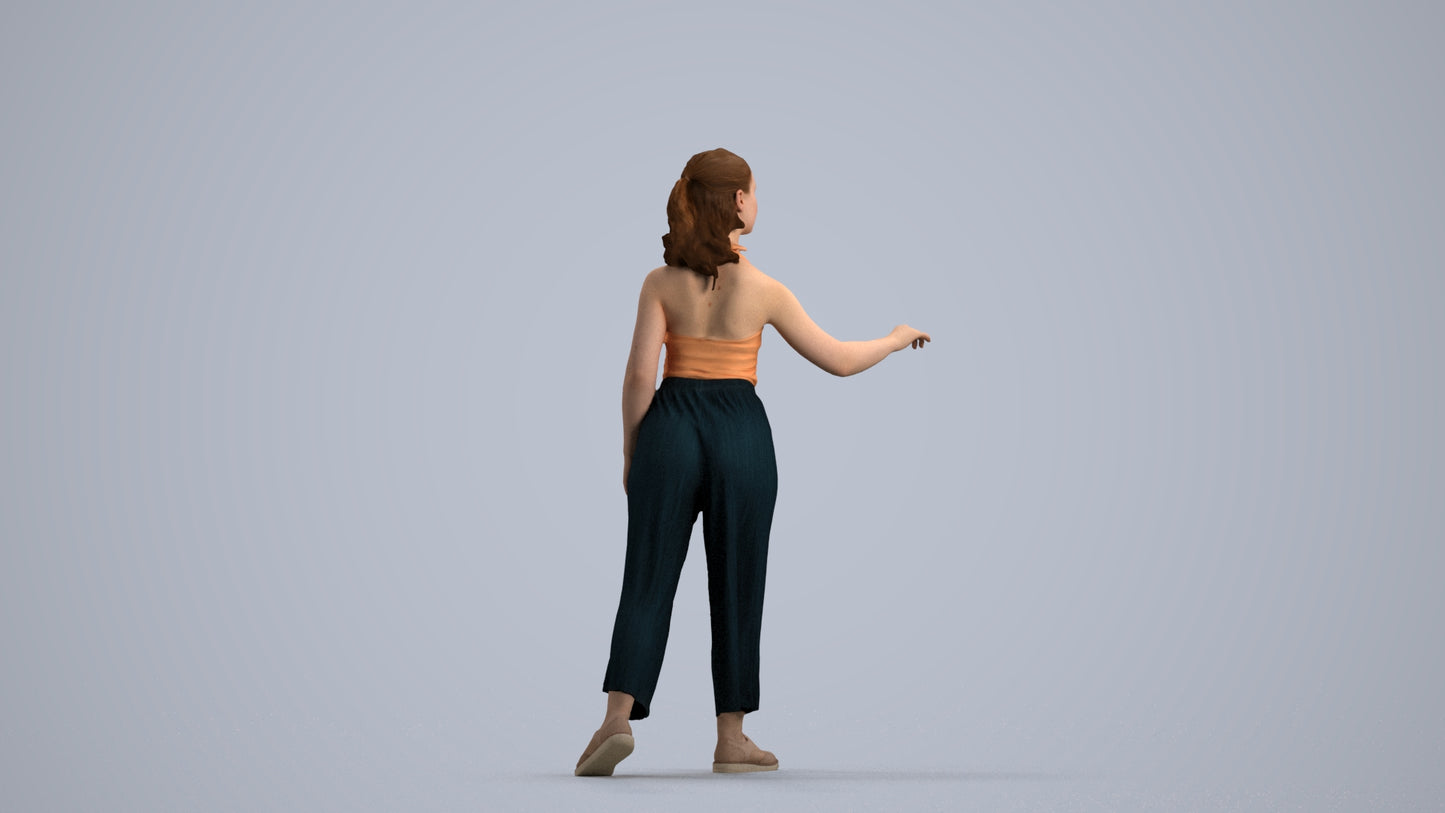 3D human model girl casual door, photogrammetry scanned person for archviz, front view render