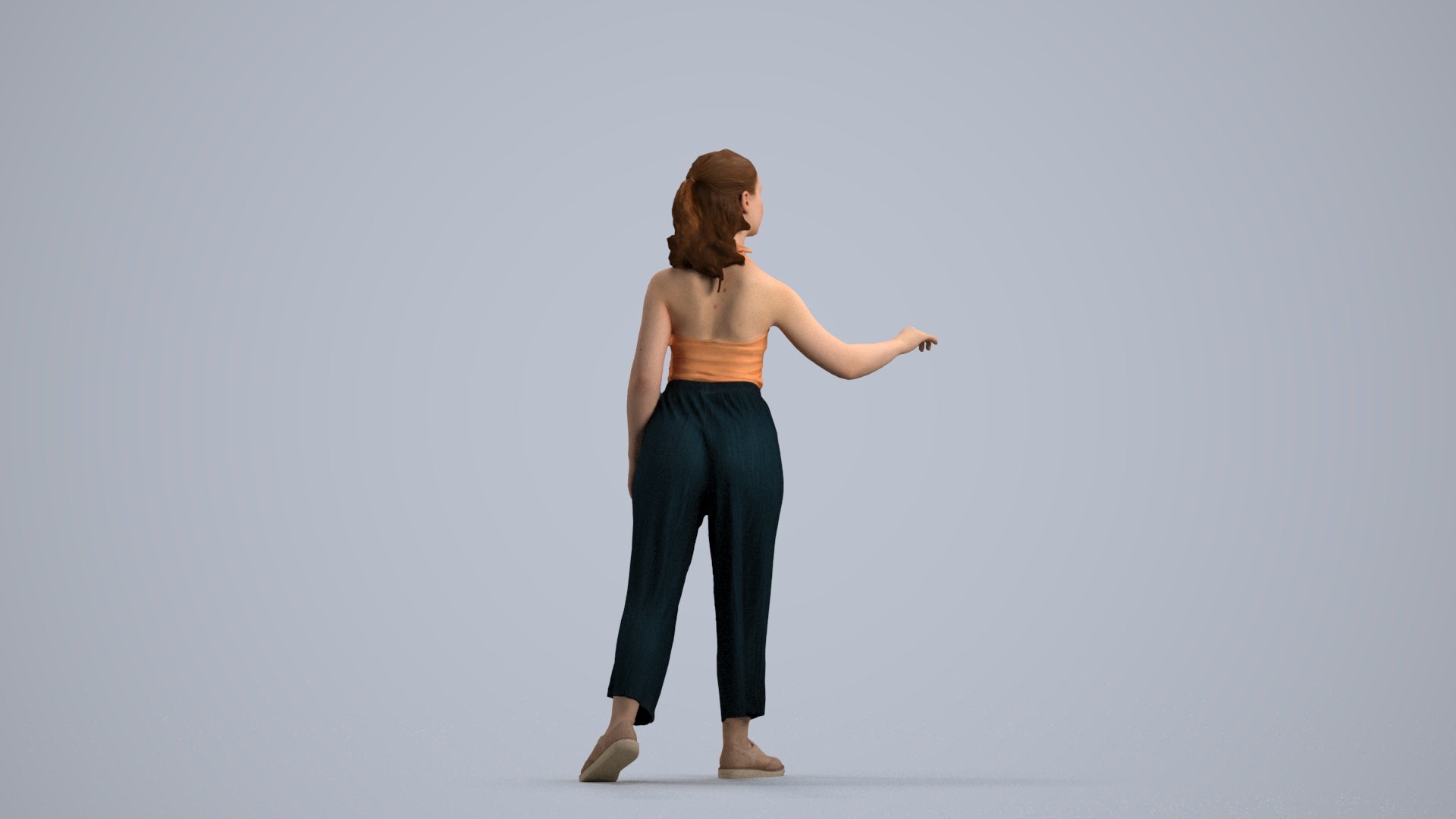 3D human model girl casual door, photogrammetry scanned person for archviz, front view render