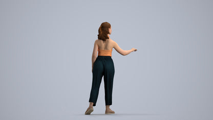 3D human model girl casual door, photogrammetry scanned person for archviz, front view render