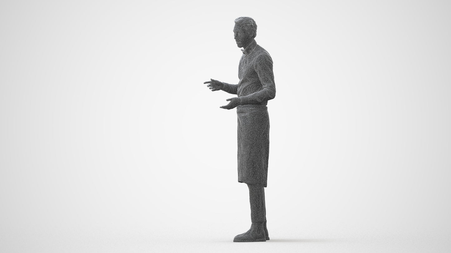 photogrammetry 3D man hospitality, realistic human model archviz FBX, square thumbnail