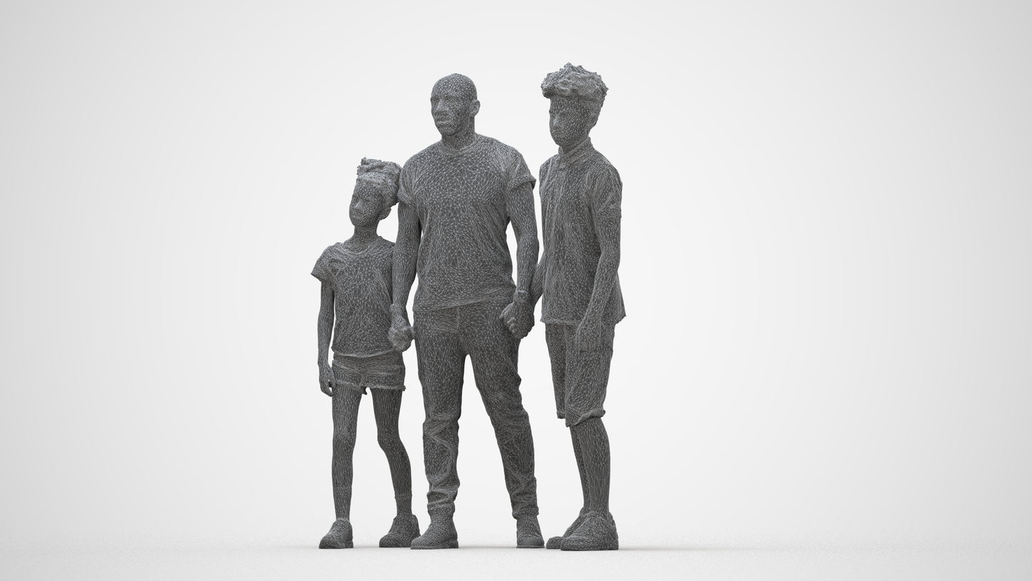 realistic 3D human girl casual kids, archviz people FBX OBJ for Blender, wireframe back view
