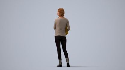 3D people model woman casual walking, scanned human for 3ds Max rendering, three-quarter view render