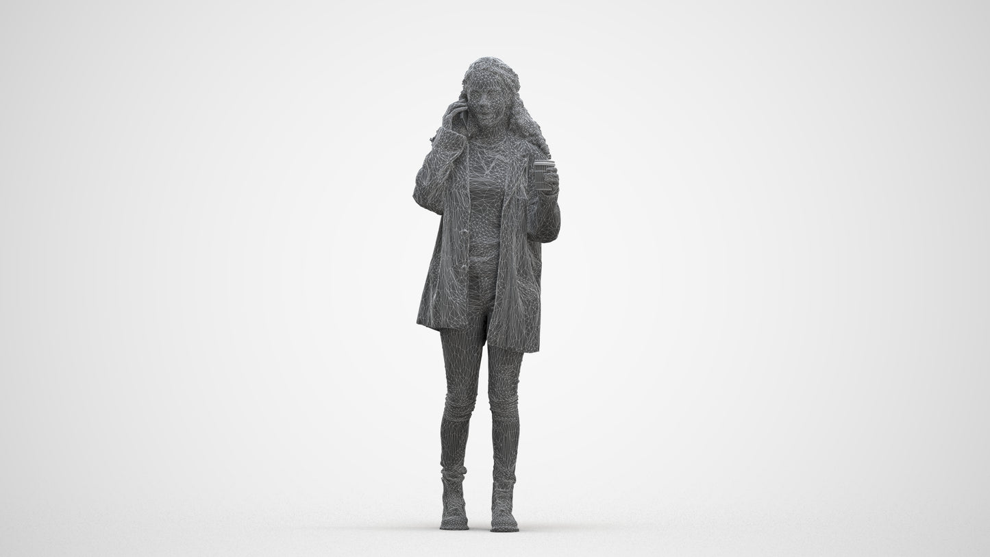 realistic 3D human woman casual walking, archviz people FBX OBJ for Blender, three-quarter front view render