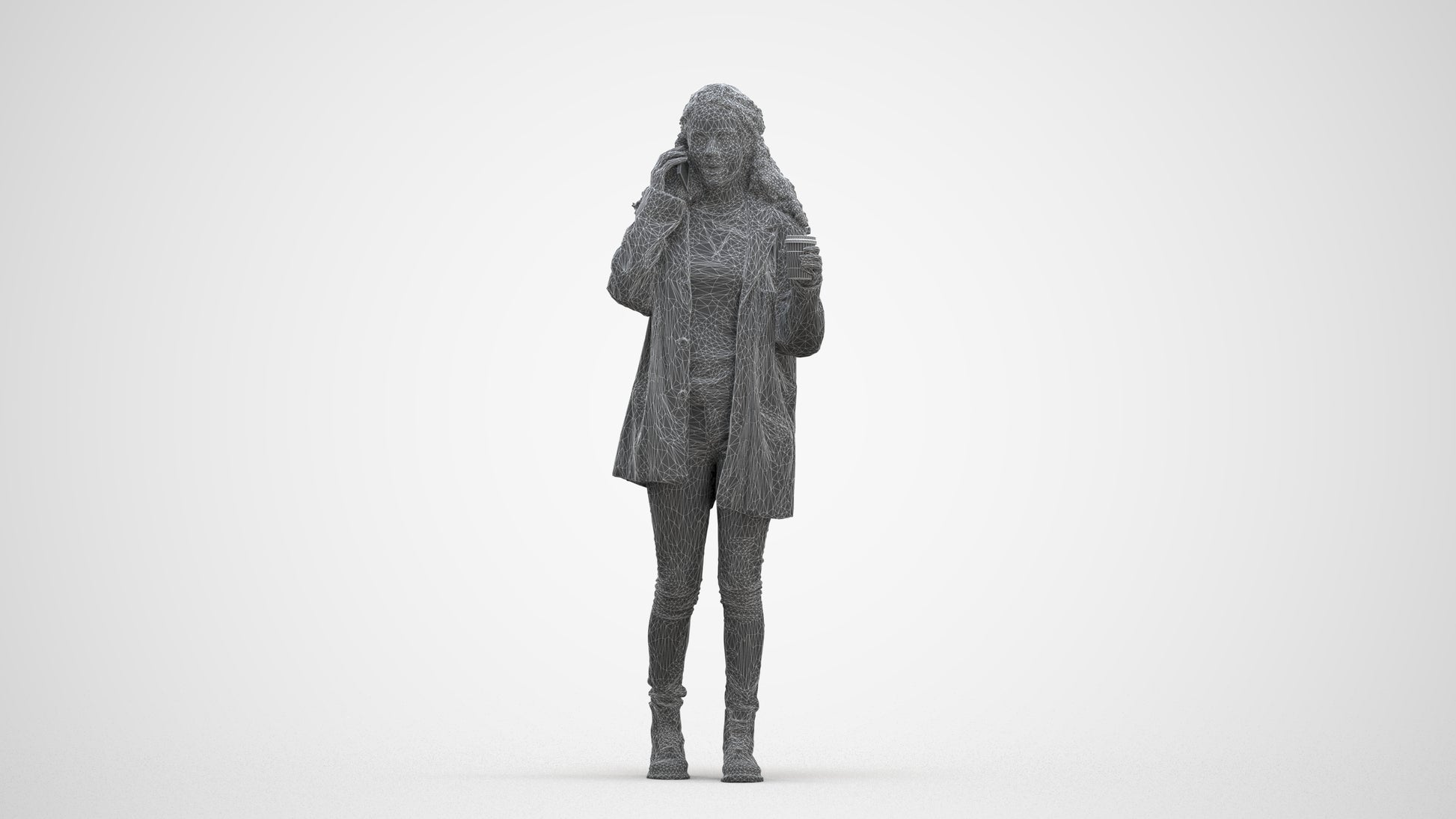 realistic 3D human woman casual walking, archviz people FBX OBJ for Blender, three-quarter front view render
