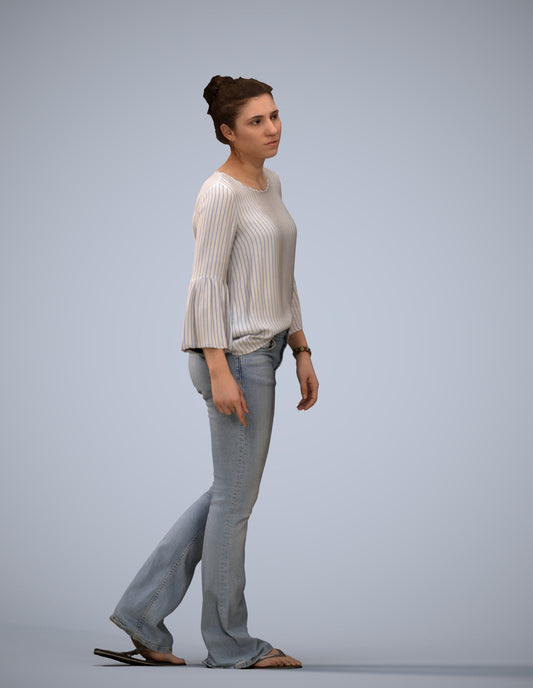 realistic 3D people woman casual walking, render-ready for V-Ray and Corona, FBX OBJ