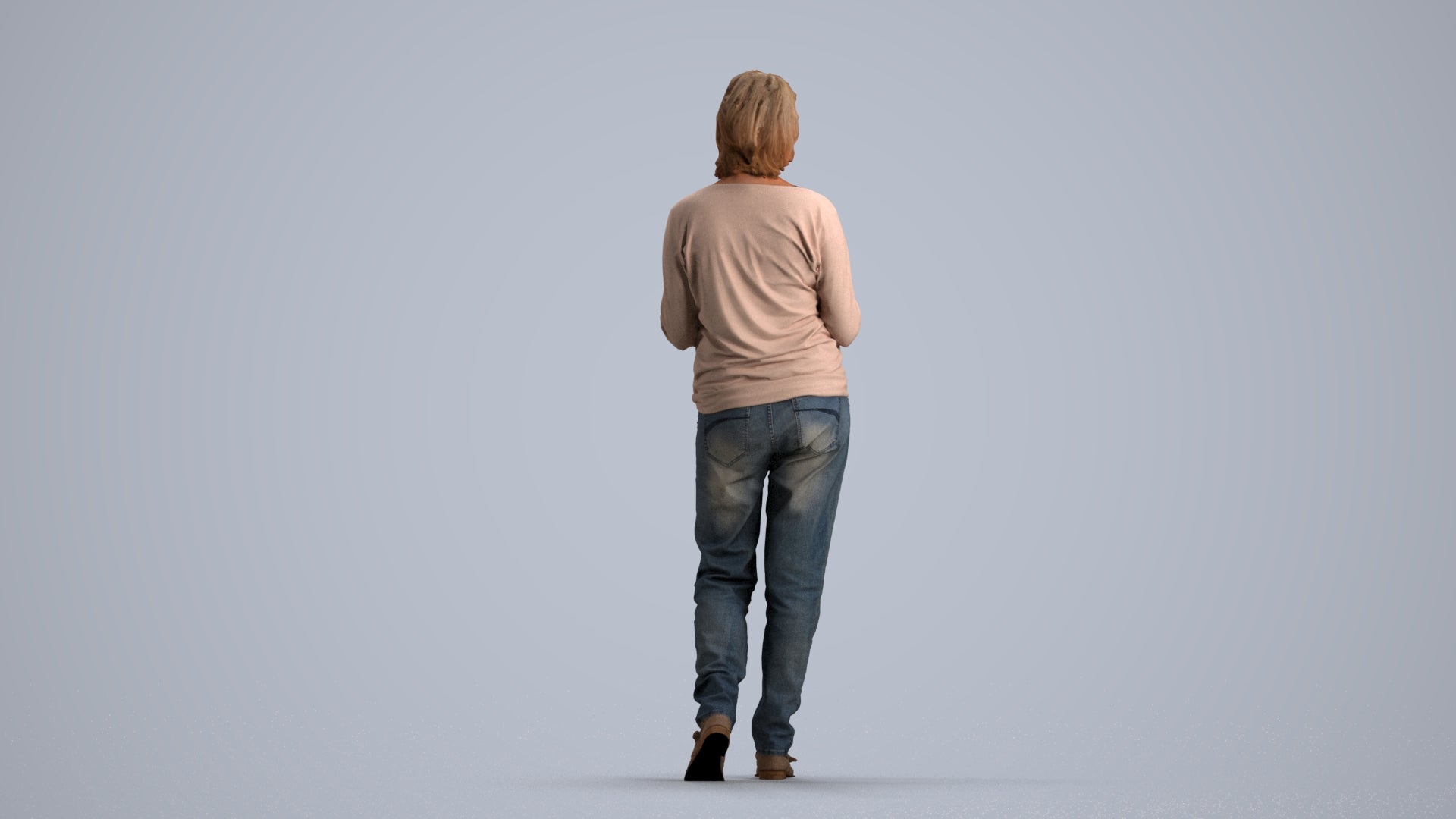 realistic 3D people woman casual walking, render-ready for V-Ray and Corona, FBX OBJ, front view render