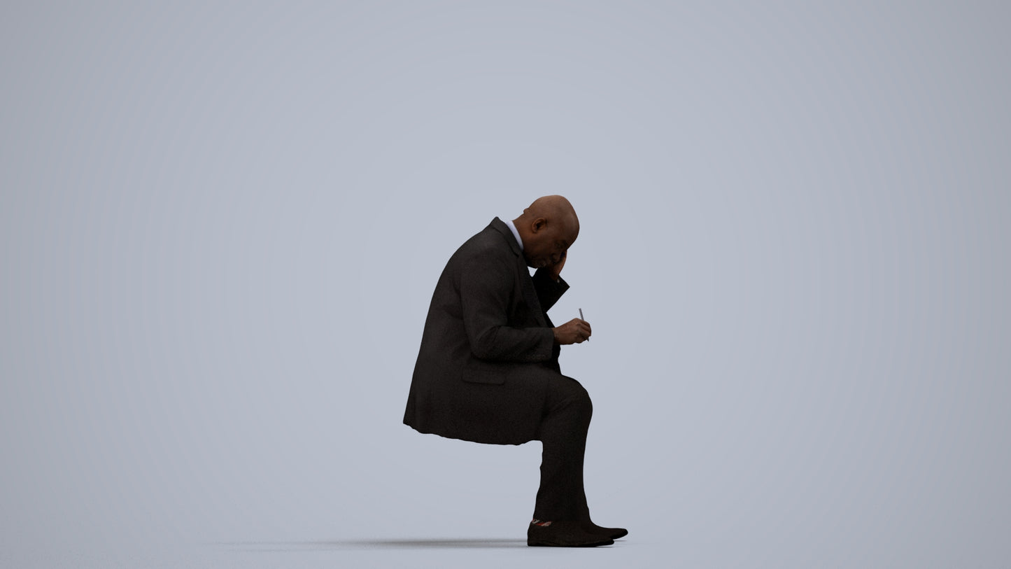 realistic 3D human man business, archviz people FBX OBJ for Blender, side view render