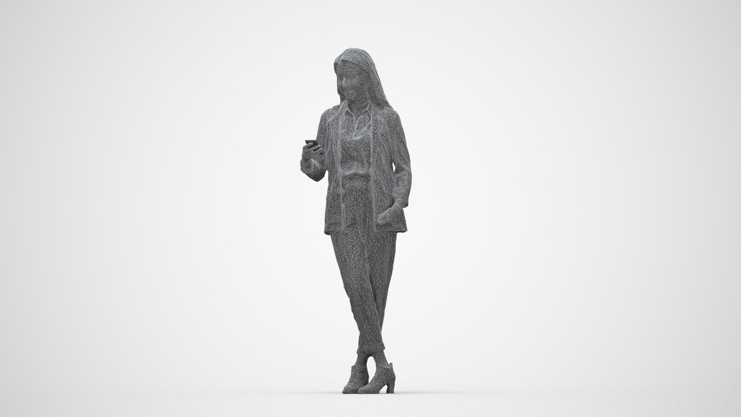 3D scanned woman business, photorealistic archviz people for Enscape and SketchUp, wireframe back view