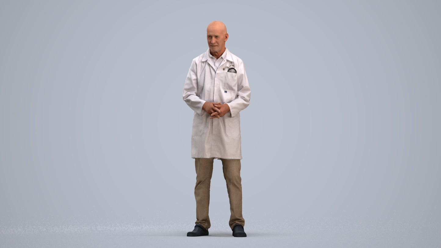 3D scanned senior man medical, photorealistic archviz people for Enscape and SketchUp, standing pose render