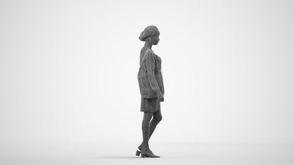 realistic 3D people woman casual walking, render-ready for V-Ray and Corona, FBX OBJ, wireframe side view