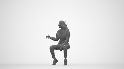 3D people model woman sport sitting, scanned human for 3ds Max rendering, wireframe back view