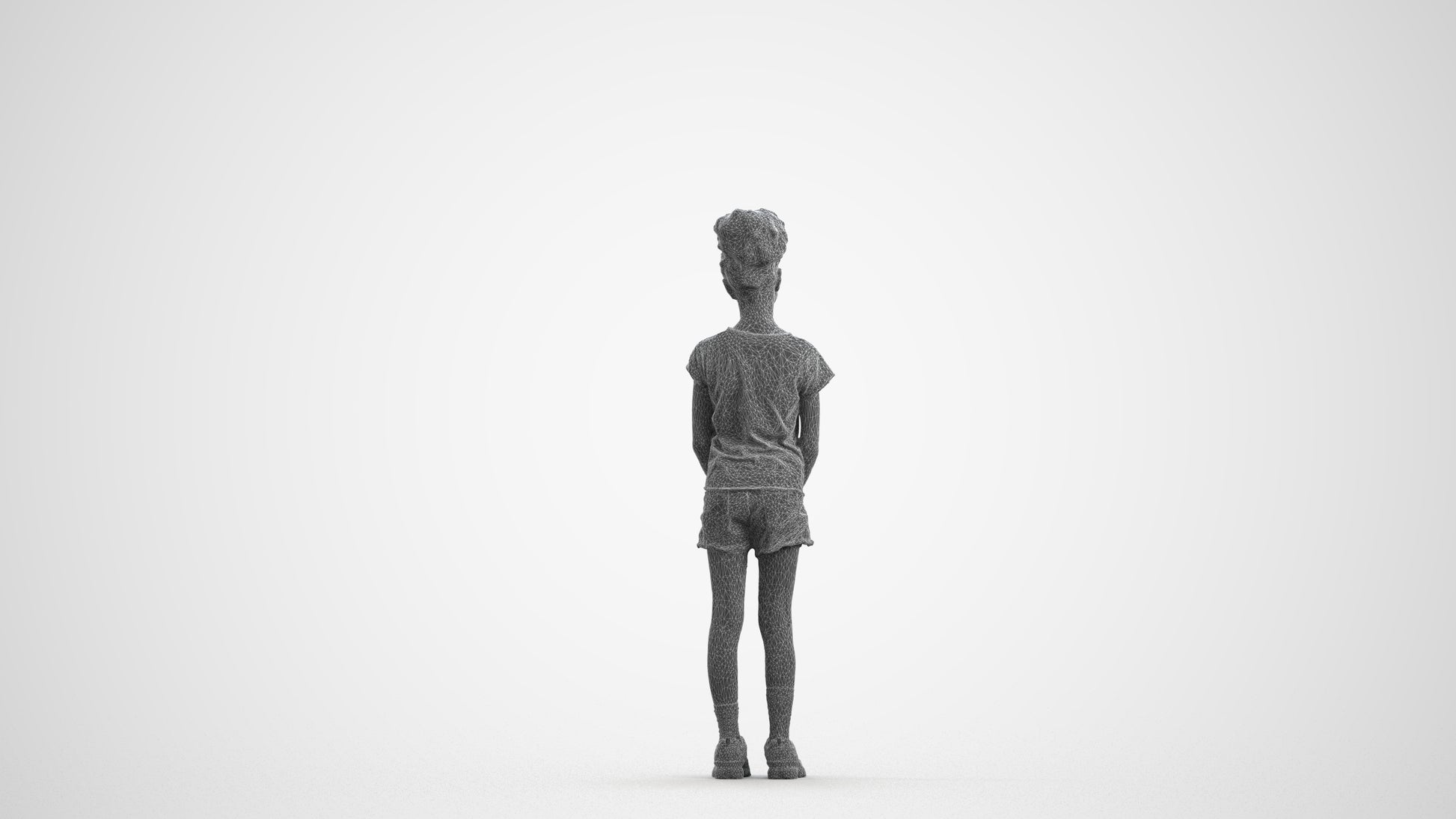 realistic 3D girl casual kids, scanned archviz people for Blender and 3ds Max, wireframe front view