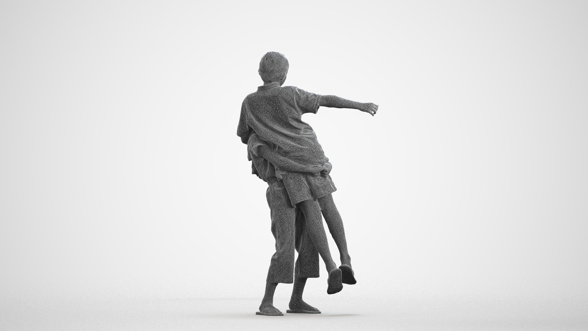 realistic 3D human girl kids, archviz people FBX OBJ for Blender, wireframe front view