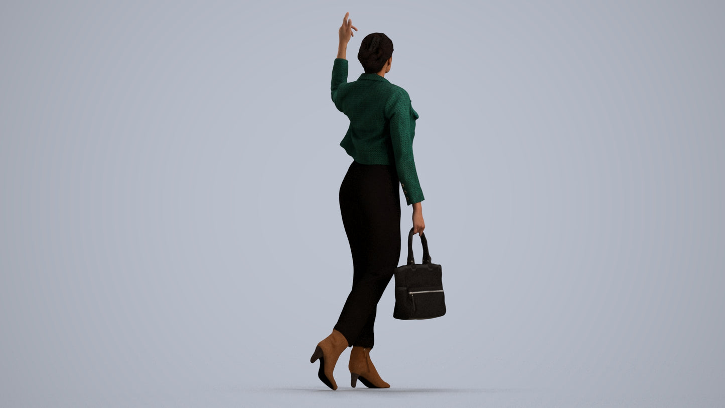 photogrammetry 3D woman business walking, realistic human model archviz FBX, front view render