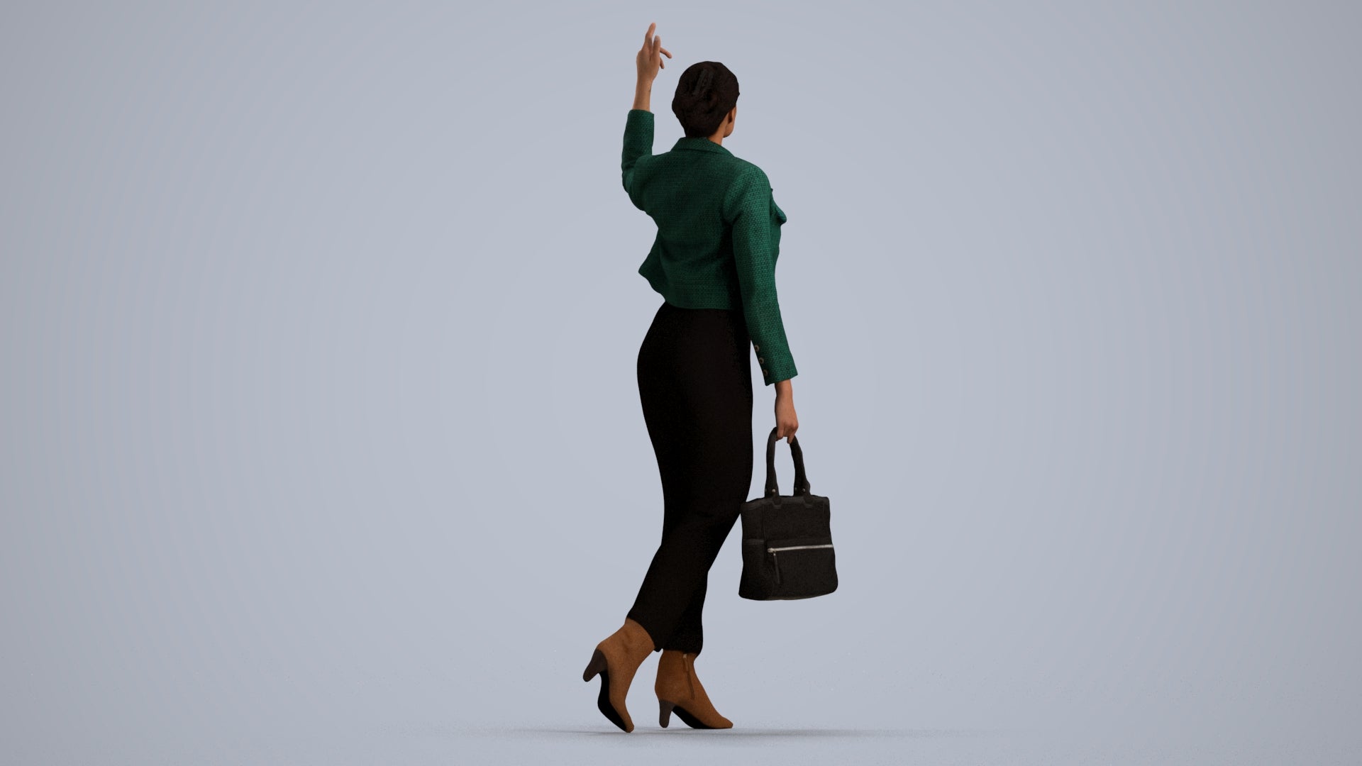 photogrammetry 3D woman business walking, realistic human model archviz FBX, front view render