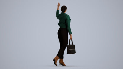 photogrammetry 3D woman business walking, realistic human model archviz FBX, front view render