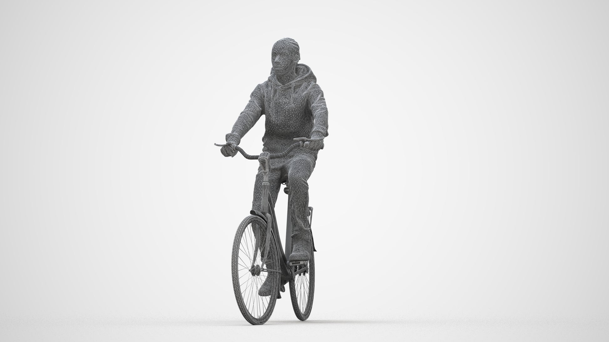 realistic 3D boy casual cycling, scanned archviz people for Blender and 3ds Max, wireframe back view