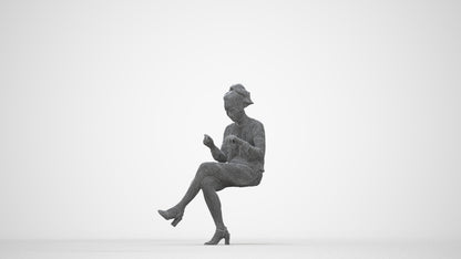 realistic 3D people woman casual sitting, render-ready for V-Ray and Corona, FBX OBJ, wireframe back view