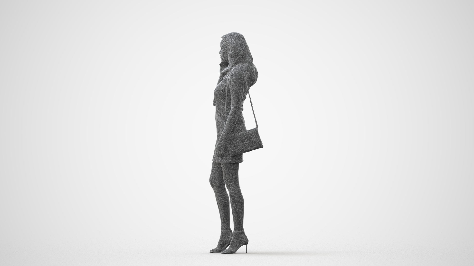 3D human model woman casual standing, photogrammetry scanned person for archviz, square thumbnail