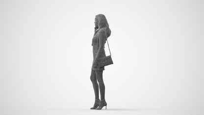 3D human model woman casual standing, photogrammetry scanned person for archviz, square thumbnail