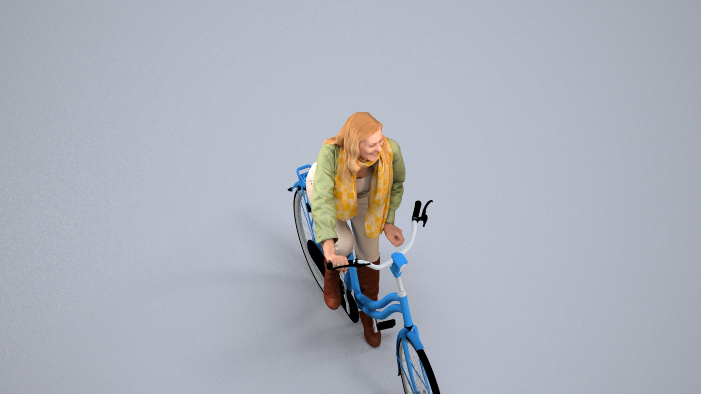 3D people model woman casual cycling, scanned human for 3ds Max rendering, back view render