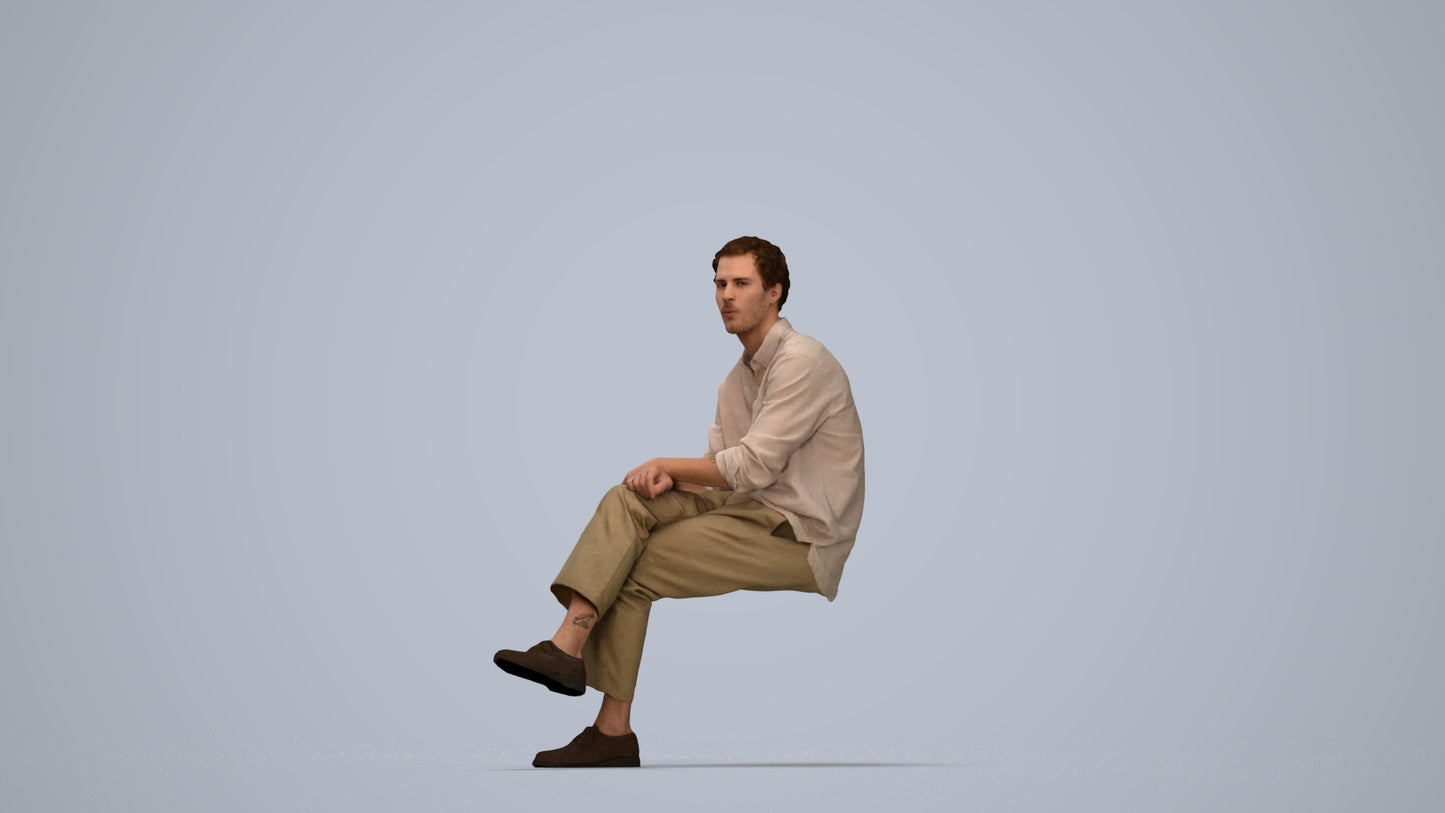 3D scanned man sitting casual, photorealistic archviz people for Enscape and SketchUp, top-down view render