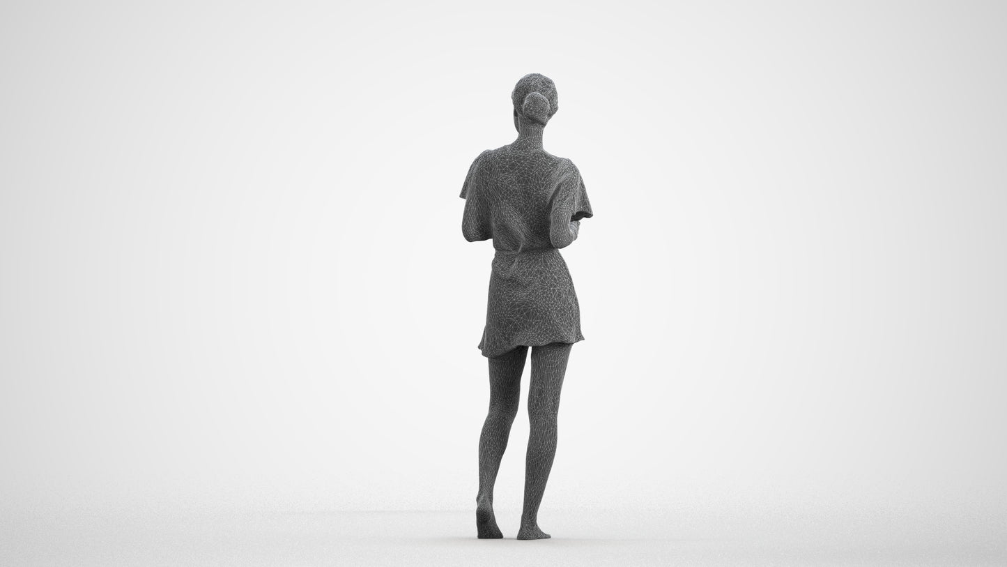 3D people model woman bathroom, scanned human for 3ds Max rendering, wireframe front view