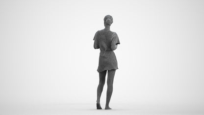 3D people model woman bathroom, scanned human for 3ds Max rendering, wireframe front view