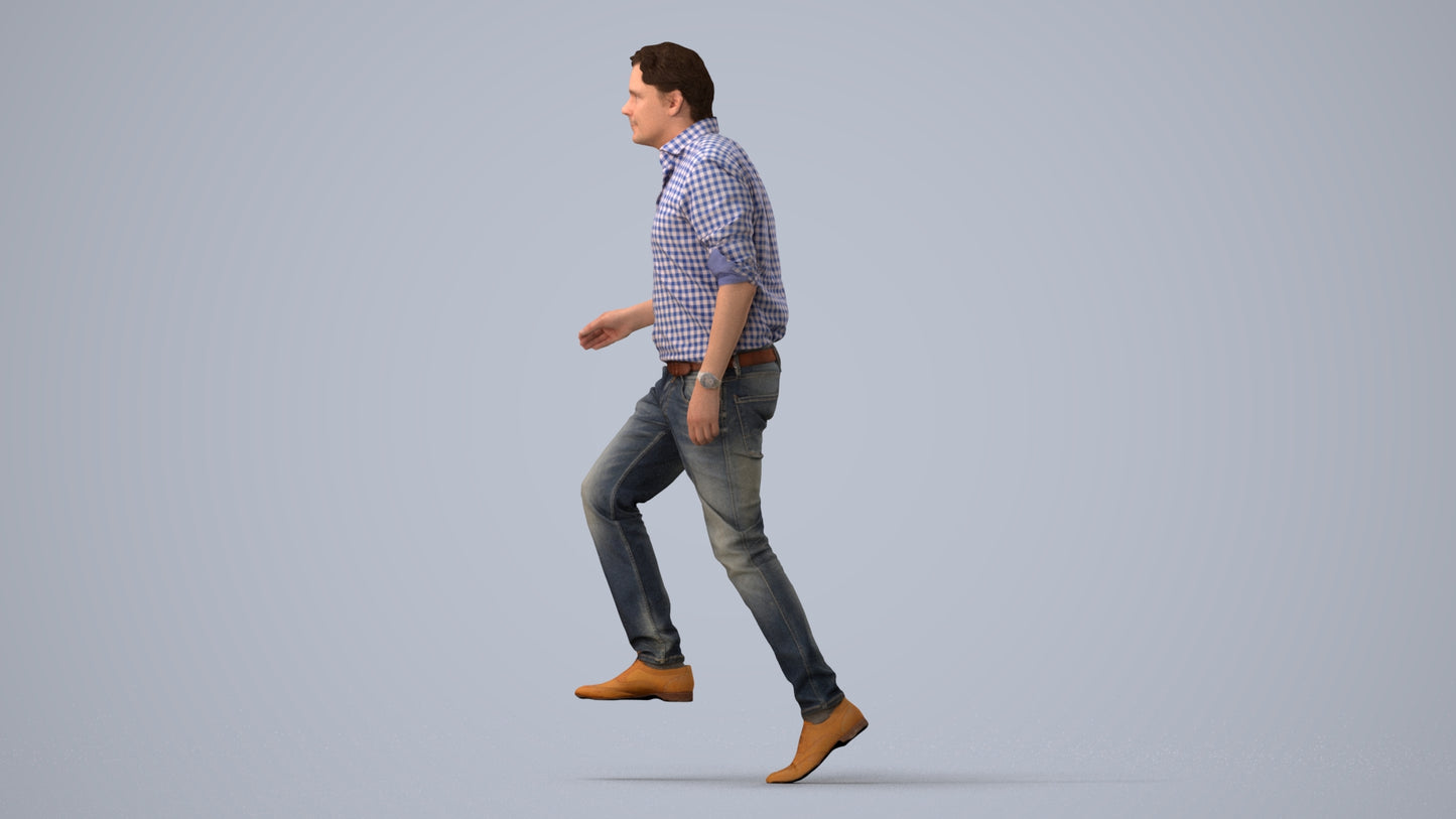 realistic 3D human man casual standing, archviz people FBX OBJ for Blender, three-quarter view render