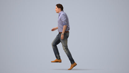realistic 3D human man casual standing, archviz people FBX OBJ for Blender, three-quarter view render