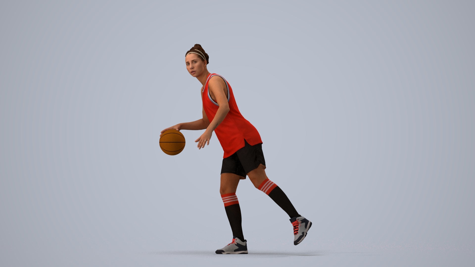 realistic 3D people woman sport, render-ready for V-Ray and Corona, FBX OBJ, three-quarter view render