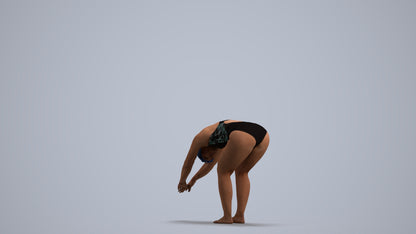 3D human model woman sport pool, photogrammetry scanned person for archviz, front view render