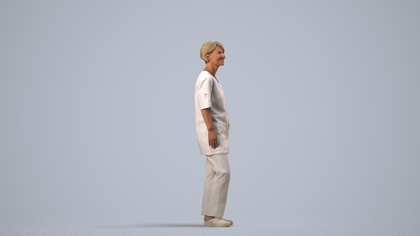 scanned 3D senior woman medical, photogrammetry people for Enscape and V-Ray, side view render