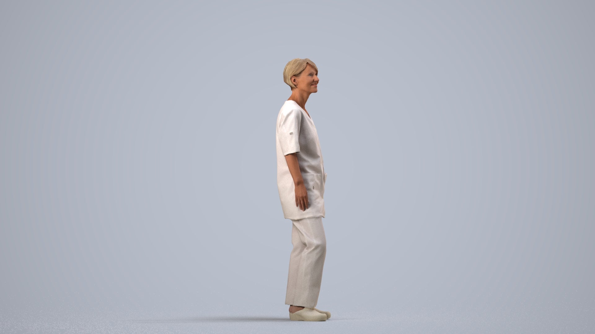 scanned 3D senior woman medical, photogrammetry people for Enscape and V-Ray, side view render