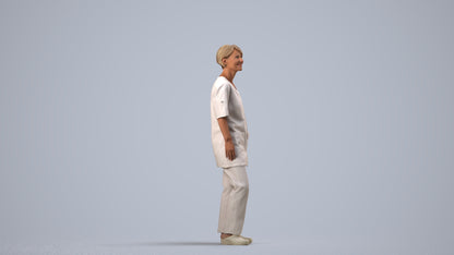 scanned 3D senior woman medical, photogrammetry people for Enscape and V-Ray, side view render