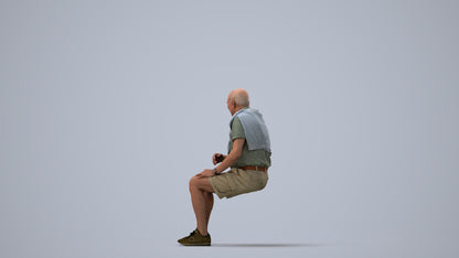 scanned 3D senior man casual sitting, photogrammetry people for Enscape and V-Ray, three-quarter view render