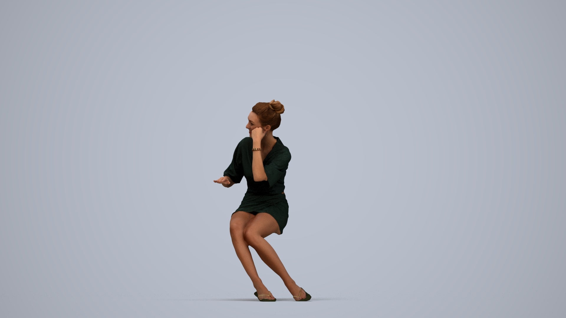 realistic 3D human woman casual sitting, archviz people FBX OBJ for Blender, top-down view render