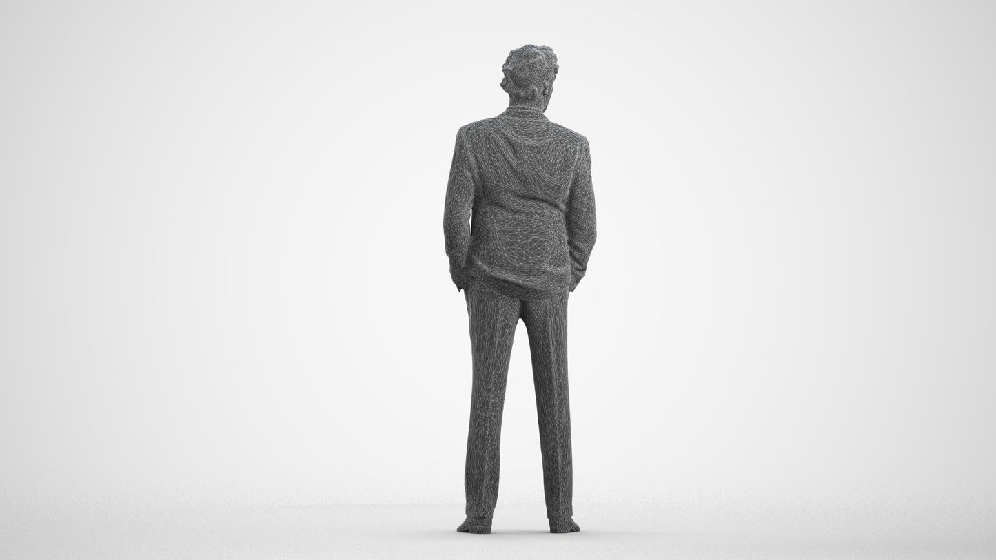 3D scanned man business, photorealistic archviz people for Enscape and SketchUp, wireframe front view