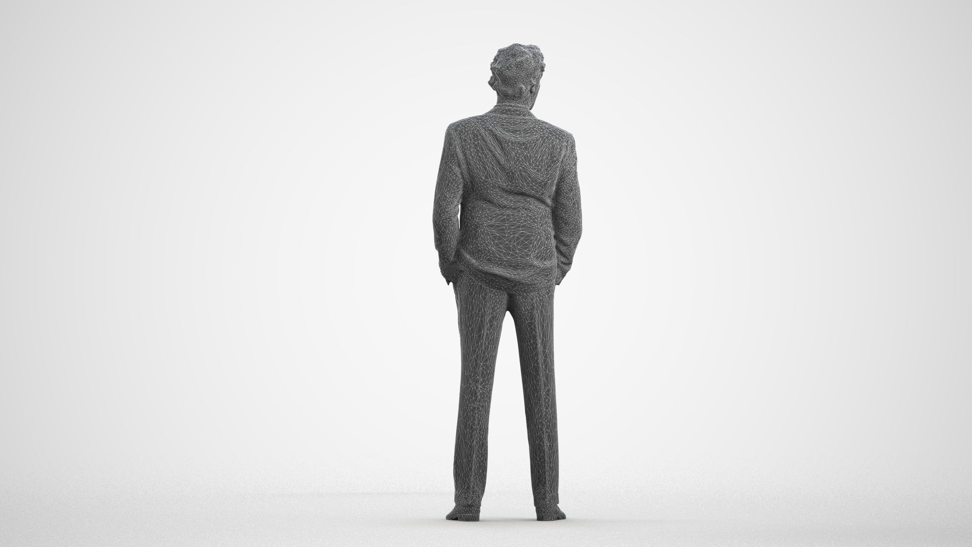 3D scanned man business, photorealistic archviz people for Enscape and SketchUp, wireframe front view
